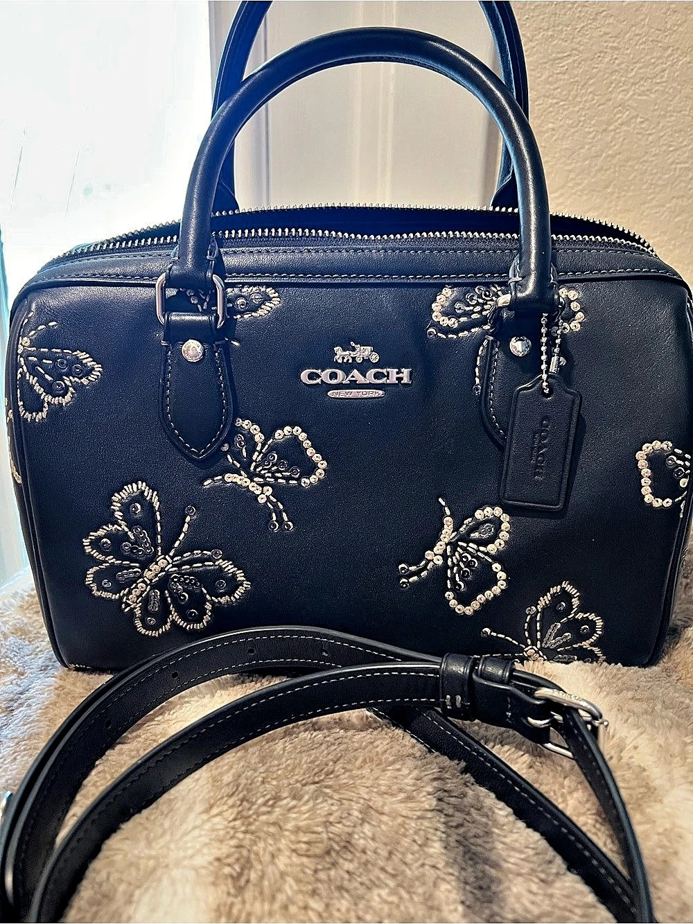 Coach Rowan Satchel with Butterfly Print Black
